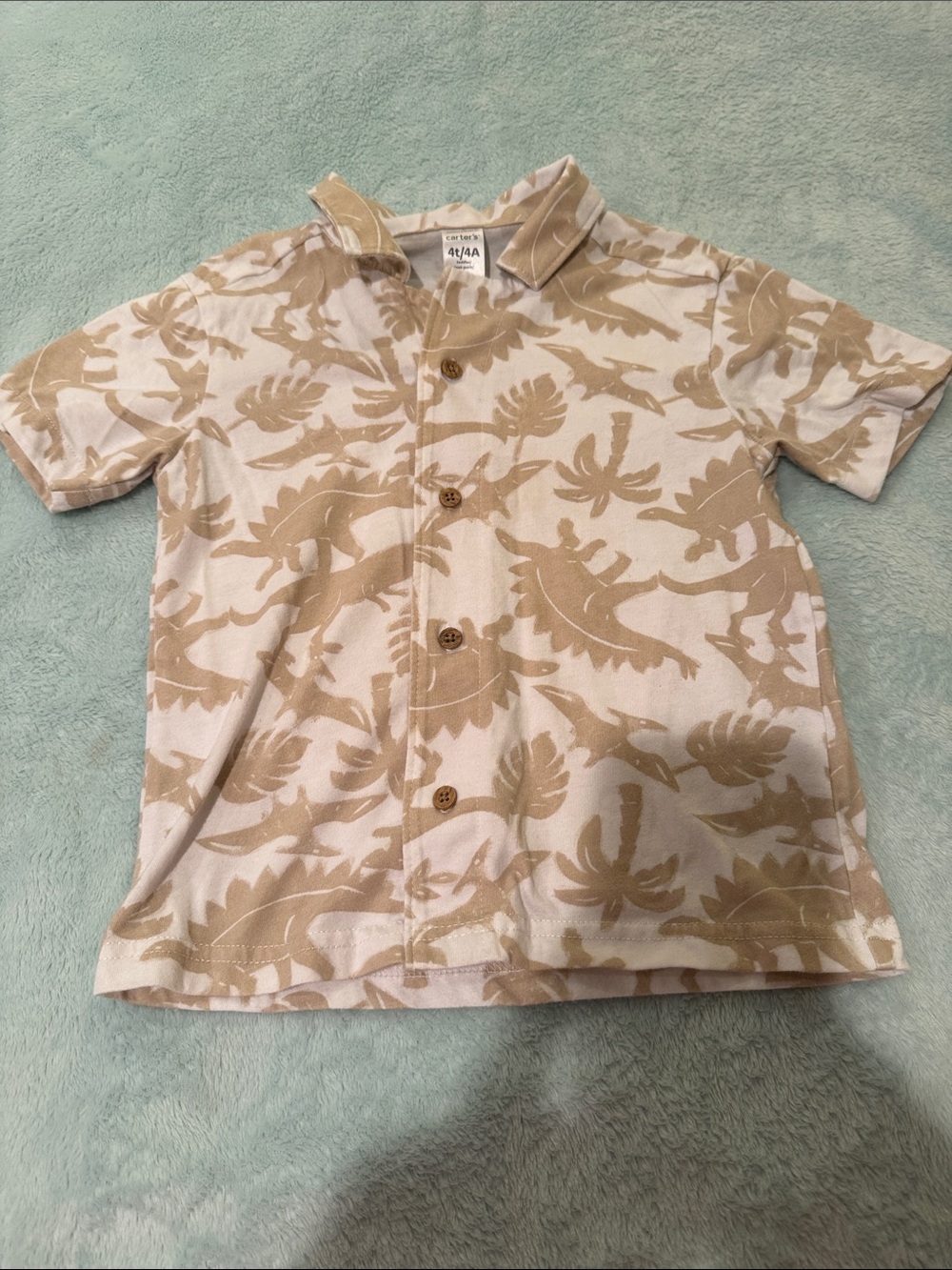 Carter's White and Tan Leaf-Print Short Sleeve Button-Up Shirt